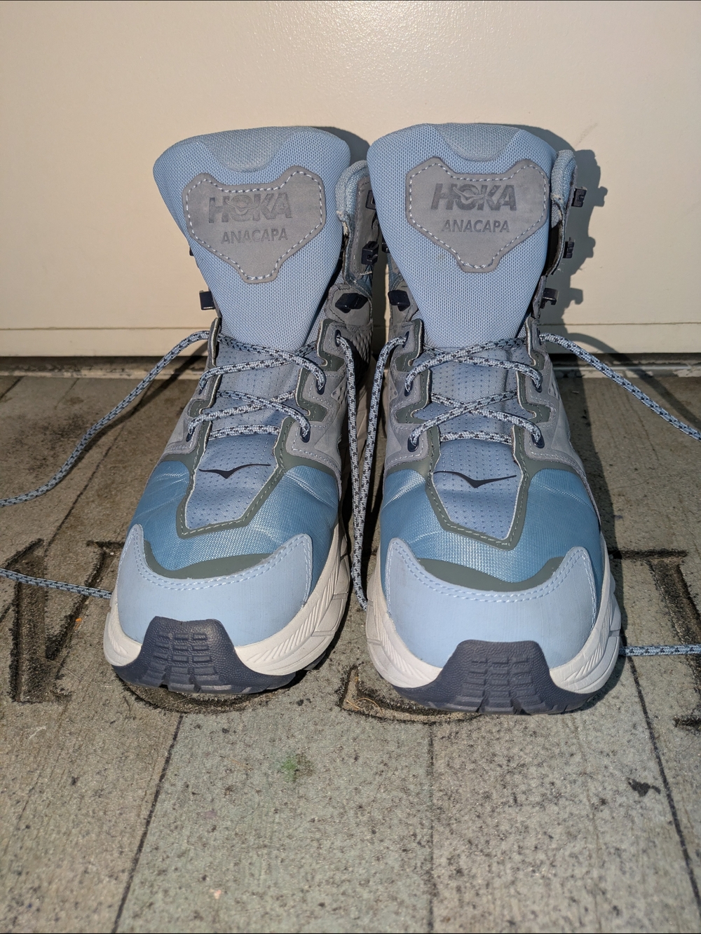 Hoka Anacapa Worn 2x Light Blue and Gray Hiking Boots